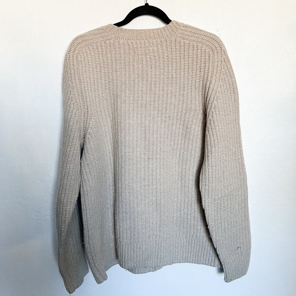 All Saints Ribbed Crewneck Oversized Knit Sweater Wool Small Tan Khaki Classic - Picture 5 of 9